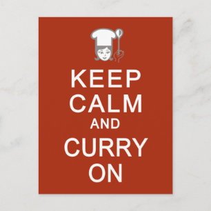Mantener la calma y el curry en la postal