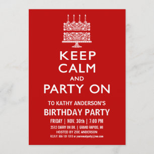 Mantener la calma y el Fiesta en la invitación de