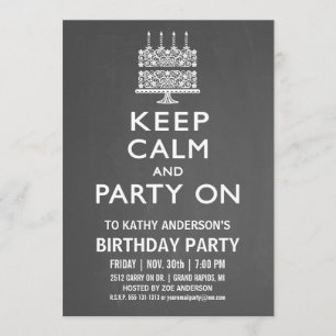 Mantener la calma y el Fiesta en la invitación de