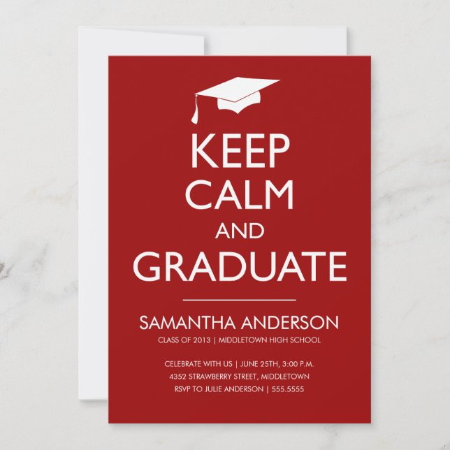 Mantener la calma y graduar la invitación - Rojo (Anverso)