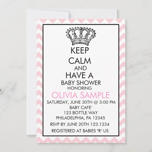 Mantener tranquila la invitación de Baby Shower (Anverso)