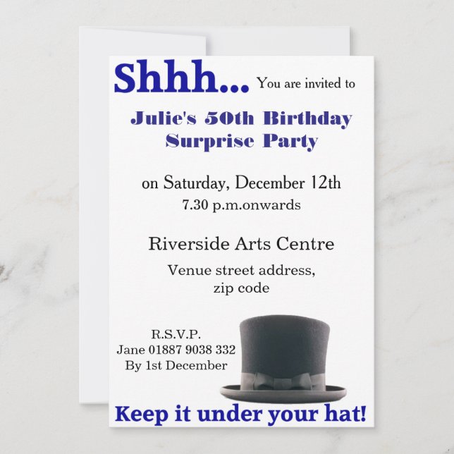 Manténgalo bajo la invitación de su Gorra (Anverso)