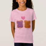 Mantequilla de cacahuete y camiseta de amor de gel<br><div class="desc">Camiseta de maní con mantequilla de maní y jalea de amor - mantequilla de maní y gelatina sobre el pan,  cogidos de la mano con un gran corazón rosado encima de ellos.</div>