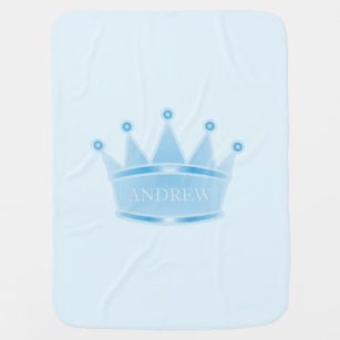 Mantita Para Bebé Aqua Blue Gradient Crown Baby Boy Personalizado