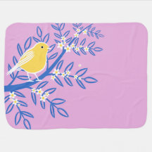 Ave amarilla ilustrada en un fondo rosado