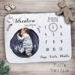 Mantita Para Bebé Aventura de aguas rusas, hito unisex<br><div class="desc">Un rastreador rústico de crecimiento unisex suave para un niño pequeño o chica para fotografías para recordar lo pequeños que eran en su momento. El diseño presenta madera acuarela, cielo y luna nocturnos, estrellas y plumas (color púrpura) sobre un fondo blanco. ¡Es perfecto como regalo o sólo para comprarse uno...</div>