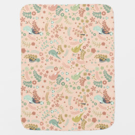 Mantita Para Bebé Aves y ramas de Shabby Pastel Salmon