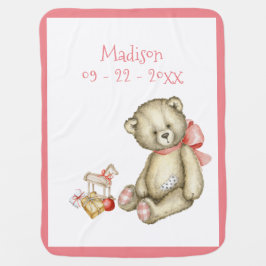 Mantita Para Bebé Bear Pink Baby Girl Personalizado