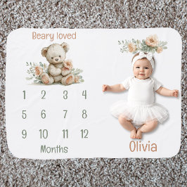 Mantita Para Bebé Beary Loved Teddy Bear Milestone Baby Blanket