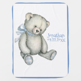 Mantita Para Bebé Bebé Blue Teddy Bear Typografía Fecha