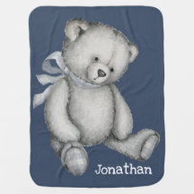 Blue Vintage Teddy Bear Name Boy Nursery