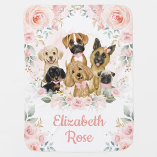 Mantita Para Bebé Bonito Perros Perros Chica Floral Oro Rosa