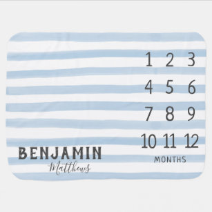 Mantita Para Bebé Boy Monthly Milestone Moderno Trendy Blue Stripe
