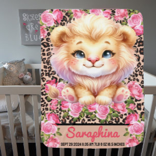 Mantita Para Bebé Chica Safari Nombre Personalizado Animales de Vida