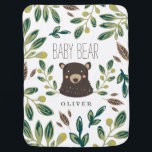 Mantita Para Bebé Cubo de oso<br><div class="desc">Diseño de bebés con temática de Woodland,  por Shelby Allison,  con un ilustracion de diseños florales de color verde llamativo alrededor de un retrato de un oso dulce con las palabras "oso bebé".</div>