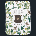 Mantita Para Bebé Cubo de oso<br><div class="desc">Diseño de bebés con temática de Woodland,  por Shelby Allison,  con un ilustracion de diseños florales de color verde llamativo alrededor de un retrato de un oso dulce con las palabras "oso bebé".</div>