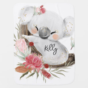 Mantita Para Bebé Cute Baby Koala Gold Speckle Nombre personalizado
