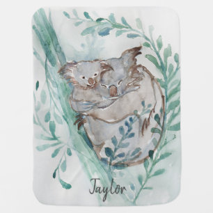 Mantita Para Bebé Cute Koala y Baby Watercolor Añadir Nombre Nursera