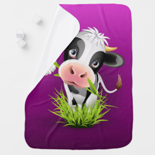 Mantita Para Bebé Cute vaca Holstein en el pasto sobre morado