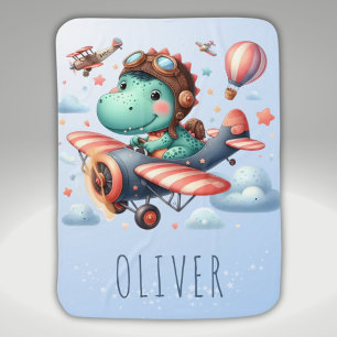 Mantita Para Bebé Dinosaurio de Trex que vuela un avión encantador