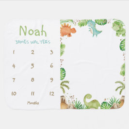 Mantita Para Bebé Dinosaurios Cute T-Rex Bronto Monthly Milestone