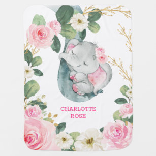 Mantita Para Bebé Dulce Elefante Chica de Floral Rosa