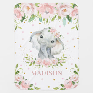 Mantita Para Bebé Elefante blanco suave rosa Rubor floral