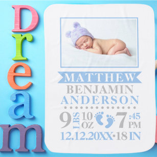 Mantita Para Bebé FOTO personalizada de Nacimiento de Niño Nacido co