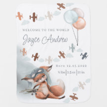 Fox Pilot Birth Stat Baby Blanket