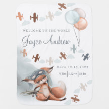 Fox Pilot Birth Stat Baby Blanket