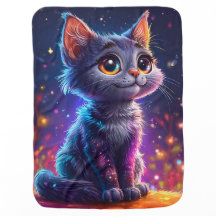 Gato de dibujos animados lindo en el cielo estrell