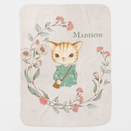 Mantita Para Bebé Gato Kitty Floral Nombre Personalizado Girly
