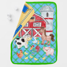 Granja mensual de hitos Animales Gingham Blue Gree