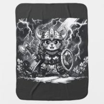 Guerrero Épico Vikingo Gato con Hacha y Escudo