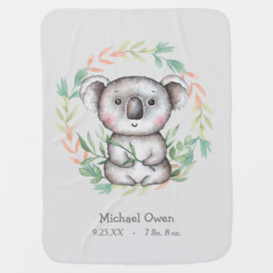 Mantita Para Bebé Happy Koala Bear Leaf Wreath