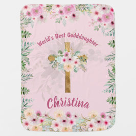 Mantita Para Bebé Hermosa floral rosa GODDAUGHTER personalizada