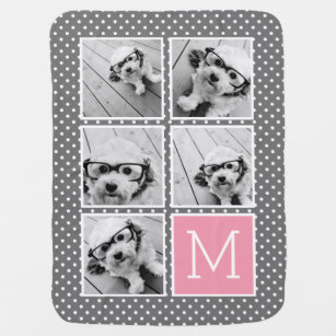 Mantita Para Bebé Instagram gris y rosa 5 monograma de Collage de fo