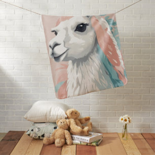 Mantita Para Bebé Llama cuta con una piel colorida en la cabeza