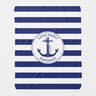 Mantita Para Bebé Nautical Anchor Naval y White Personalizadas