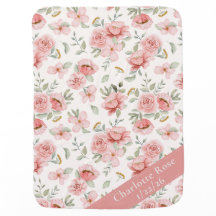 Niña bebé floral rosa personalizada con acuarela