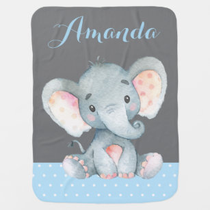 Mantita Para Bebé Niño elefante Baby Shower azul y gris