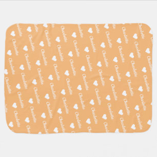 Mantita Para Bebé Nombre Personalizado Cuto Patrón Corazón Peach Bab