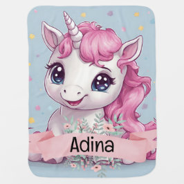 Mantita Para Bebé Nombre personalizado de Unicornio, bebé rosa mágic