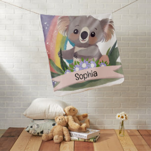 Mantita Para Bebé Nombre personalizado del bebé de Koala Arcoiris