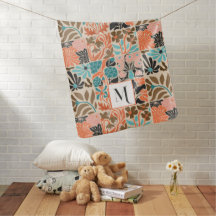 Patrón floral colorido monograma cuto retro modern