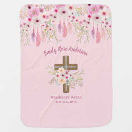 Mantita Para Bebé Personalizado Chicas de Boho Floral Rosa BAPTISM B