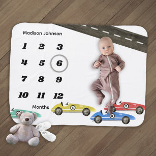 Mantita Para Bebé Race Car Baby Milestone Mensual Baby Blanket