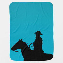 Mantita Para Bebé Silhouette de Cowboy y Horse en Turquesa