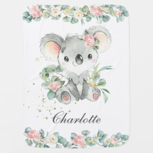 Mantita Para Bebé Vegetación floral rosa dulce Koala