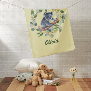 Mantita Para Bebé Watercolor Koala y Eucalyptus Wreath